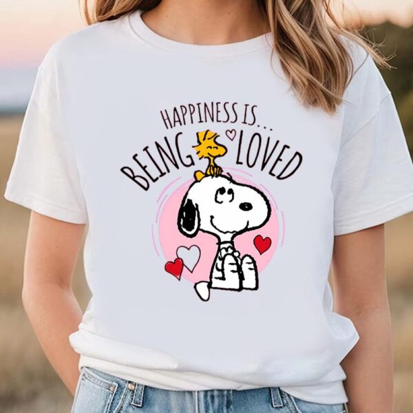 Valentines Womens Shirts, Valentines Day Snoopy Happiness Is Being Loved T-Shirt