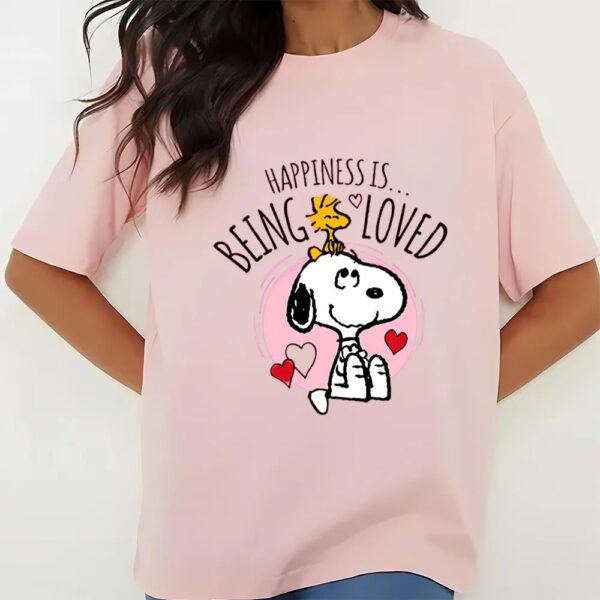 Valentines Womens Shirts, Valentines Day Snoopy Happiness Is Being Loved T-Shirt