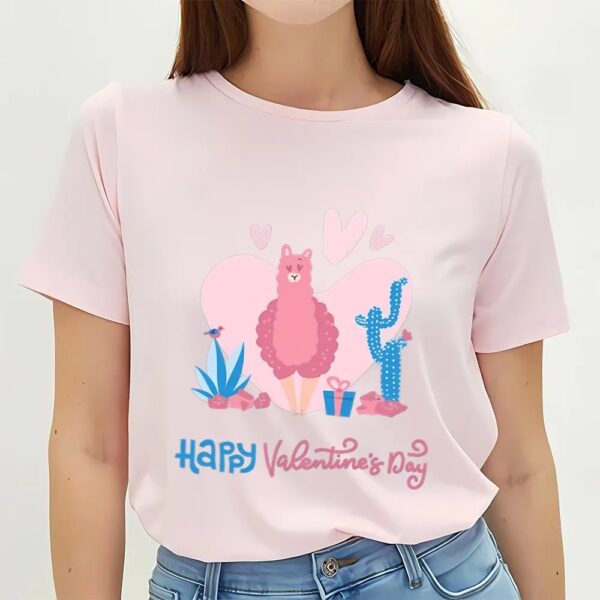 Valentines Womens Shirts, Valentines Day With Cute Funny Llama Love T-shirt