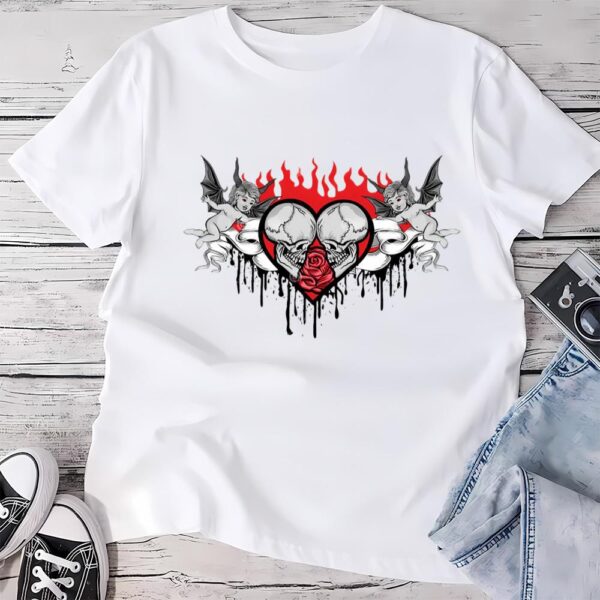 Valentines Womens Shirts, Valentines Skull With Heart Horror Valentine Shirt