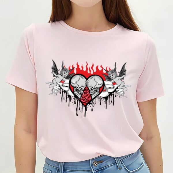 Valentines Womens Shirts, Valentines Skull With Heart Horror Valentine Shirt