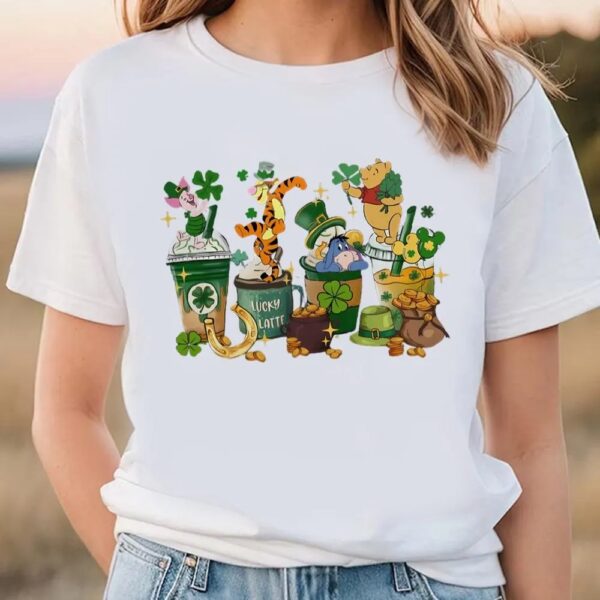 Disney Coffee St Patricks Day T-Shirt, Winnie the Pooh Coffee Latte T-Shirt