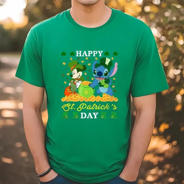 Leprechaun Mickey Mouse Stitch Disney St Patricks Day T-Shirt