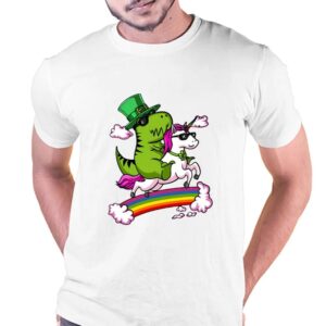 Leprechaun T-Rex Dinosaur Riding Unicorn…