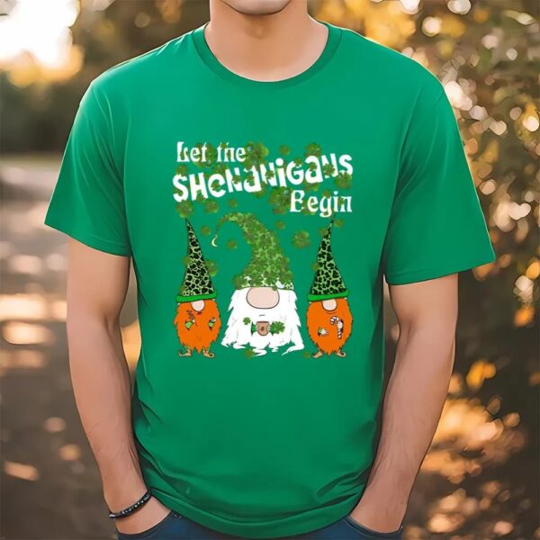 Let Shenanigans Begin Gnomes Green Clovers St Patricks Day T-Shirt