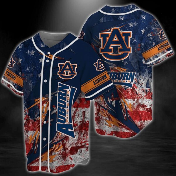 NCAA Auburn Tigers Baseball Jersey Shirt US Flag