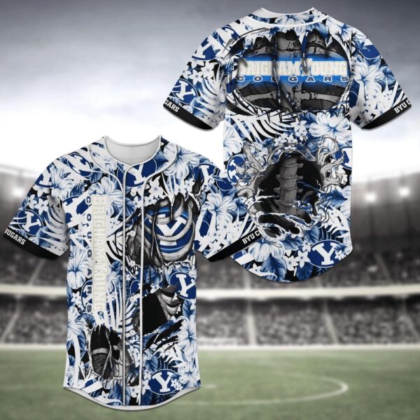 NCAA BYU Cougars Baseball Jersey Shirt Skeleton Flower