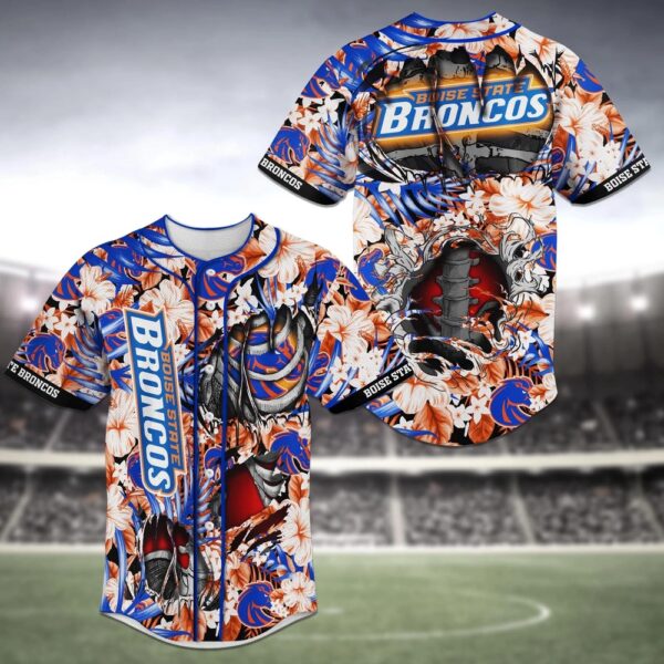 NCAA Boise State Broncos Baseball Jersey Shirt Skeleton Flower