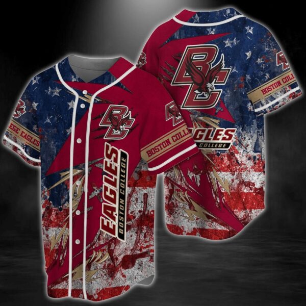 NCAA Boston College Eagles Baseball Jersey Shirt US Flag