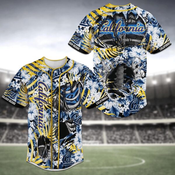 NCAA California Golden Bears Baseball Jersey Shirt Skeleton Flower