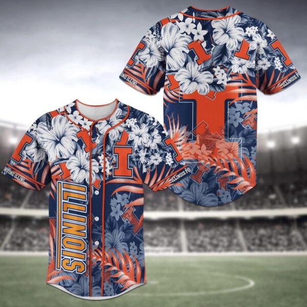 NCAA Illinois Fighting Illini Baseball Jersey Shirt Flower