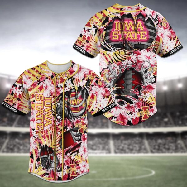 NCAA Iowa State Cyclones Baseball Jersey Shirt Skeleton Flower