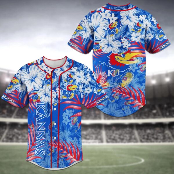 NCAA Kansas Jayhawks Baseball Jersey Shirt Flower