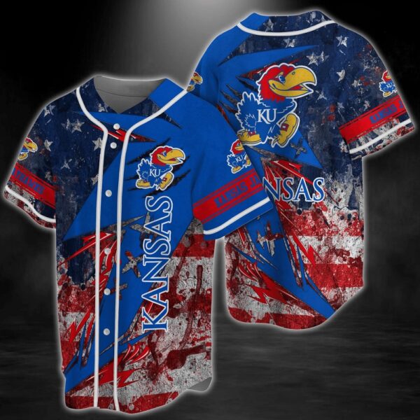 NCAA Kansas Jayhawks Baseball Jersey Shirt US Flag