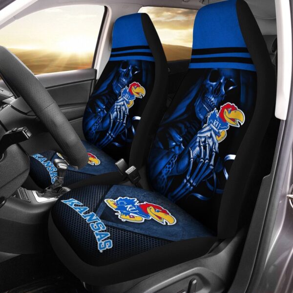 NCAA Kansas Jayhawks Car Seat Covers Blue Black Skull