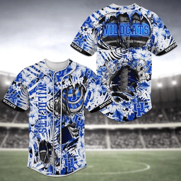 NCAA Kentucky Wildcats Baseball Jersey Shirt Skeleton Flower