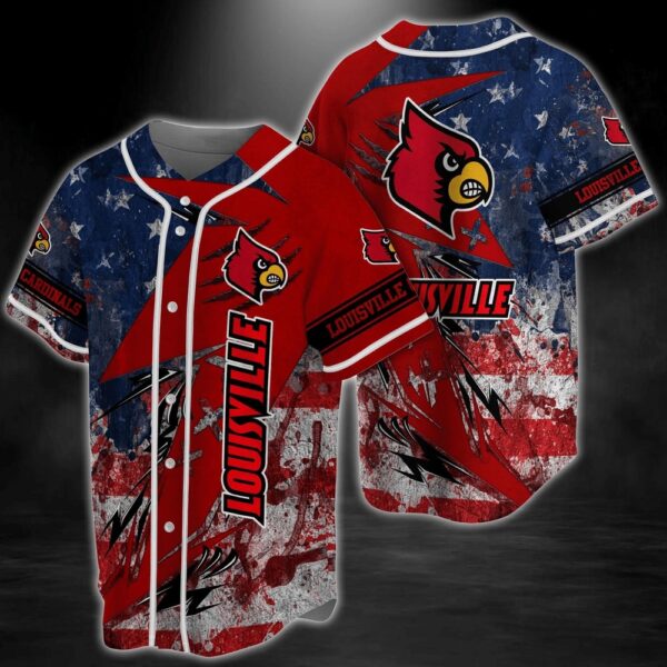 NCAA Louisville Cardinals Baseball Jersey Shirt US Flag