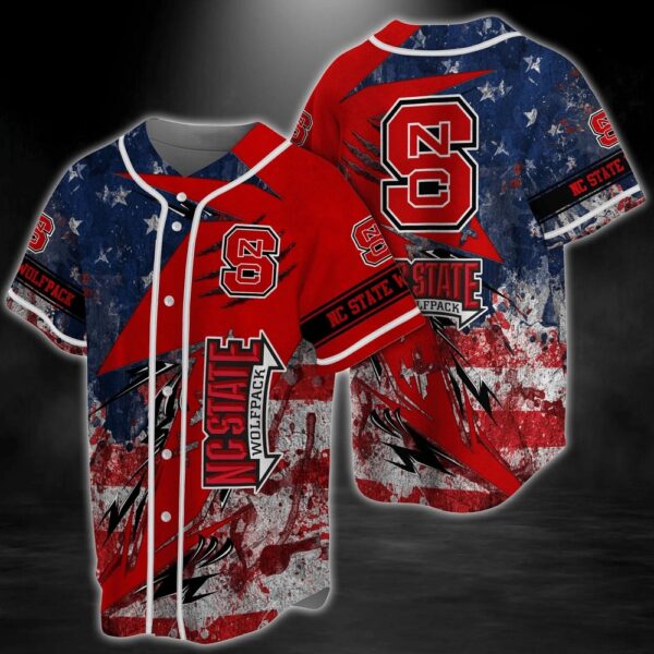 NCAA NC State Wolfpack Baseball Jersey Shirt US Flag