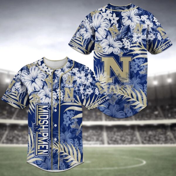 NCAA Navy Midshipmen Baseball Jersey Shirt Flower