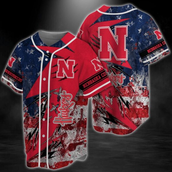 NCAA Nebraska Cornhuskers Baseball Jersey Shirt US Flag