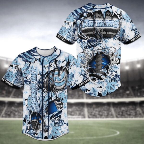 NCAA North Carolina Tar Heels Baseball Jersey Shirt Skeleton Flower