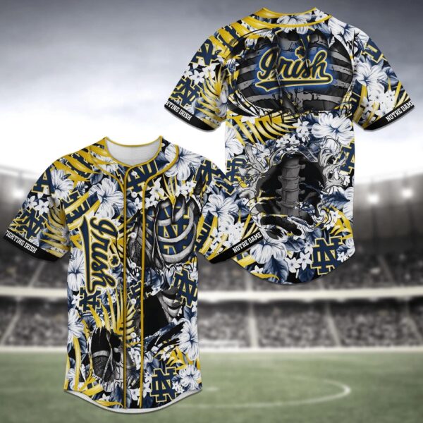 NCAA Notre Dame Fighting Irish Baseball Jersey Shirt Skeleton Flower