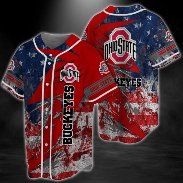 NCAA Ohio State Buckeyes Baseball Jersey Shirt US Flag