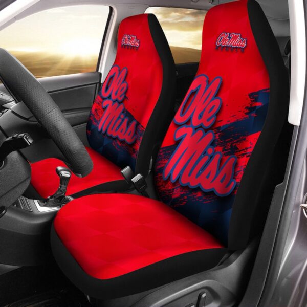 NCAA Ole Miss Rebels Car Seat Covers Red Blue Grunge Style