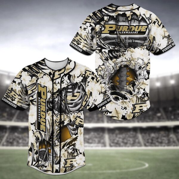 NCAA Purdue Boilermakers Baseball Jersey Shirt Skeleton Flower