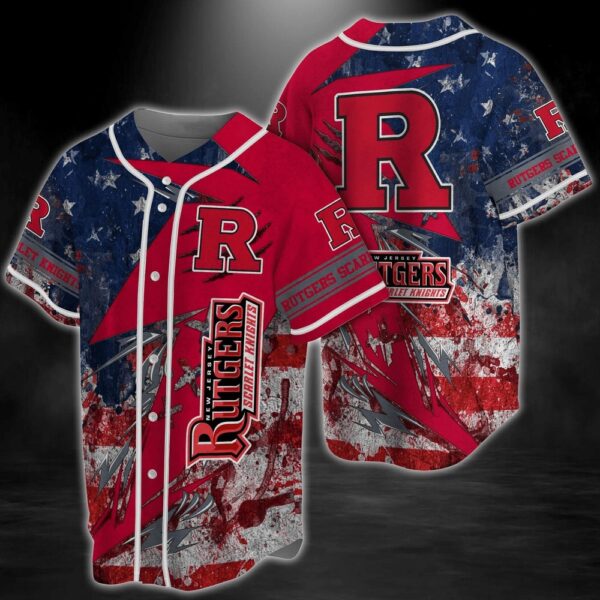 NCAA Rutgers Scarlet Knights Baseball Jersey Shirt US Flag