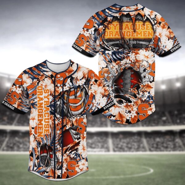 NCAA Syracuse Orange Baseball Jersey Shirt Skeleton Flower