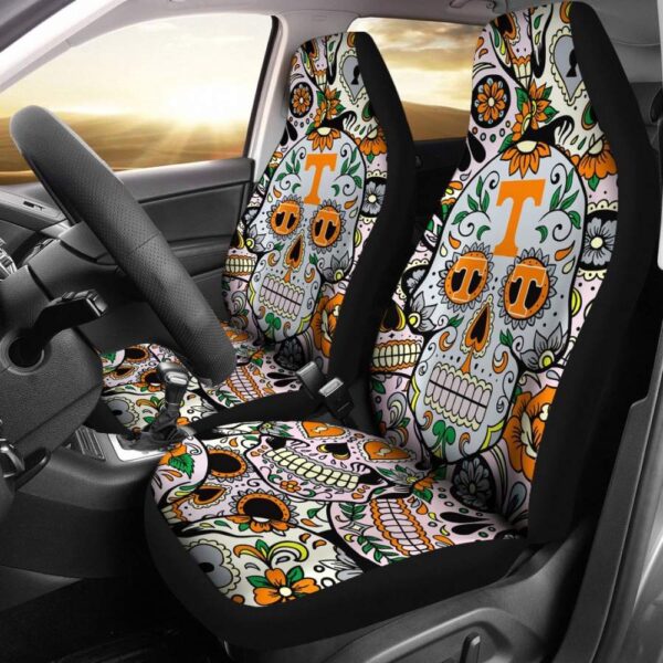 NCAA Tennessee Volunteers Car Seat Covers Flowers Skull