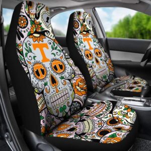 NCAA Tennessee Volunteers Car Seat Covers Flowers Skull 2