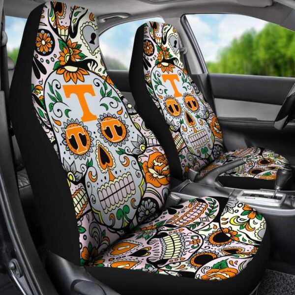 NCAA Tennessee Volunteers Car Seat Covers Flowers Skull