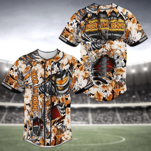 NCAA Texas Longhorns Baseball Jersey Shirt Skeleton Flower