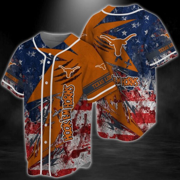 NCAA Texas Longhorns Baseball Jersey Shirt US Flag