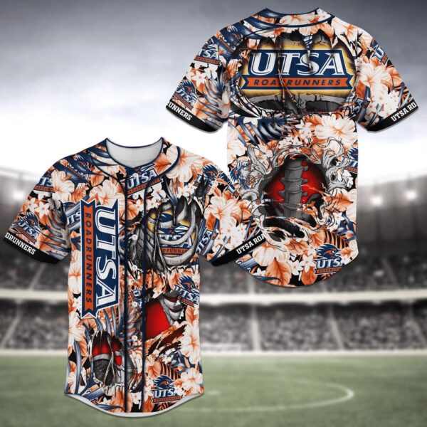 NCAA UTSA Roadrunners Baseball Jersey Shirt Skeleton Flower