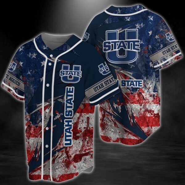 NCAA Utah State Aggies Baseball Jersey Shirt US Flag