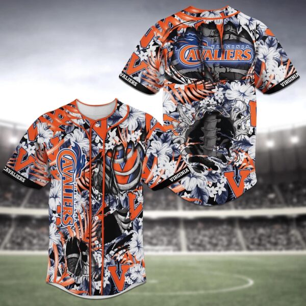 NCAA Virginia Cavaliers Baseball Jersey Shirt Skeleton Flower