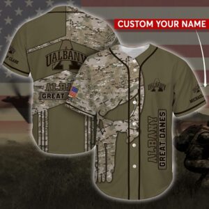 Personalized NCAA Albany Great Danes Baseball Jersey Shirt Skull Camo