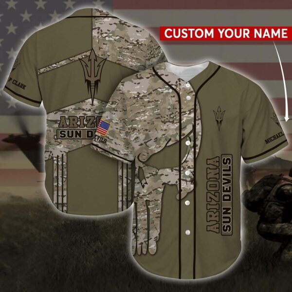 Personalized NCAA Arizona State Sun Devils Baseball Jersey Shirt Skull Camo