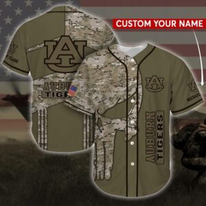 Personalized NCAA Auburn Tigers Baseball Jersey Shirt Skull Camo