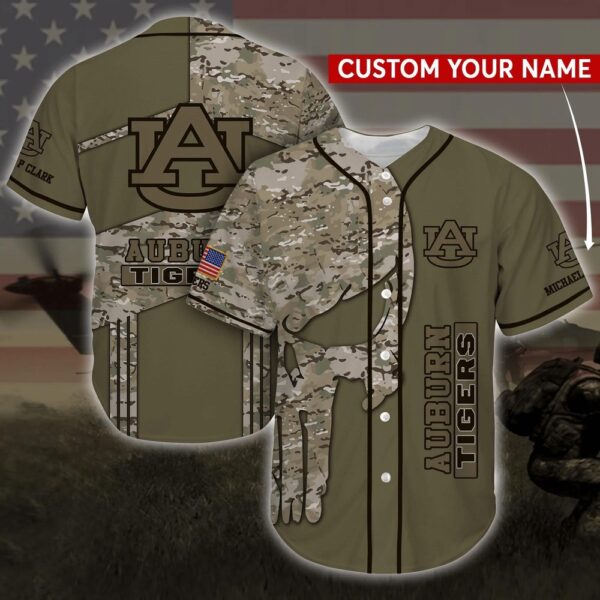 Personalized NCAA Auburn Tigers Baseball Jersey Shirt Skull Camo