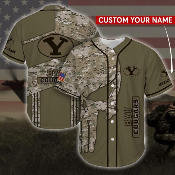 Personalized NCAA BYU Cougars Baseball Jersey Shirt Skull Camo