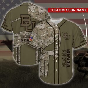 Personalized NCAA Baylor Bears Baseball Jersey Shirt Skull Camo