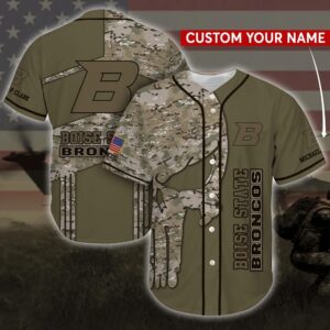 Personalized NCAA Boise State Broncos Baseball Jersey Shirt Camo Skull