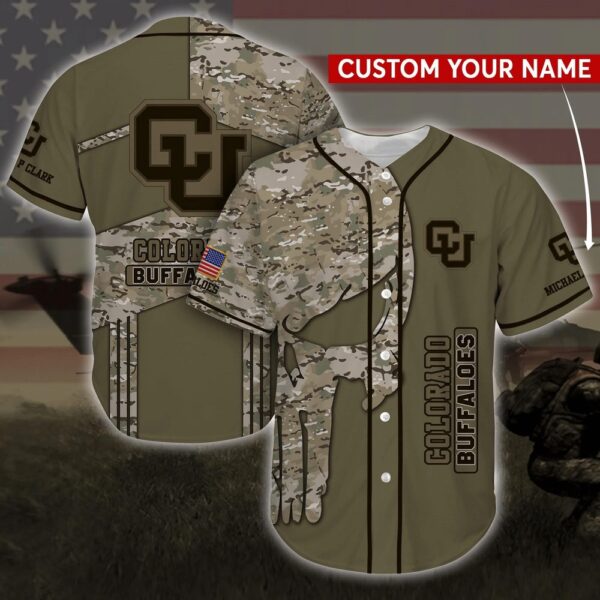 Personalized NCAA Colorado Buffaloes Baseball Jersey Shirt Skull Camo