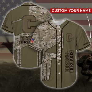 Personalized NCAA Cornell Big Red Baseball Jersey Shirt Camo Skull