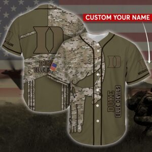 Personalized NCAA Duke Blue Devils Baseball Jersey Shirt Skull Camo