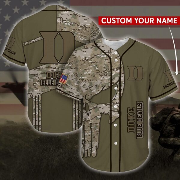 Personalized NCAA Duke Blue Devils Baseball Jersey Shirt Skull Camo